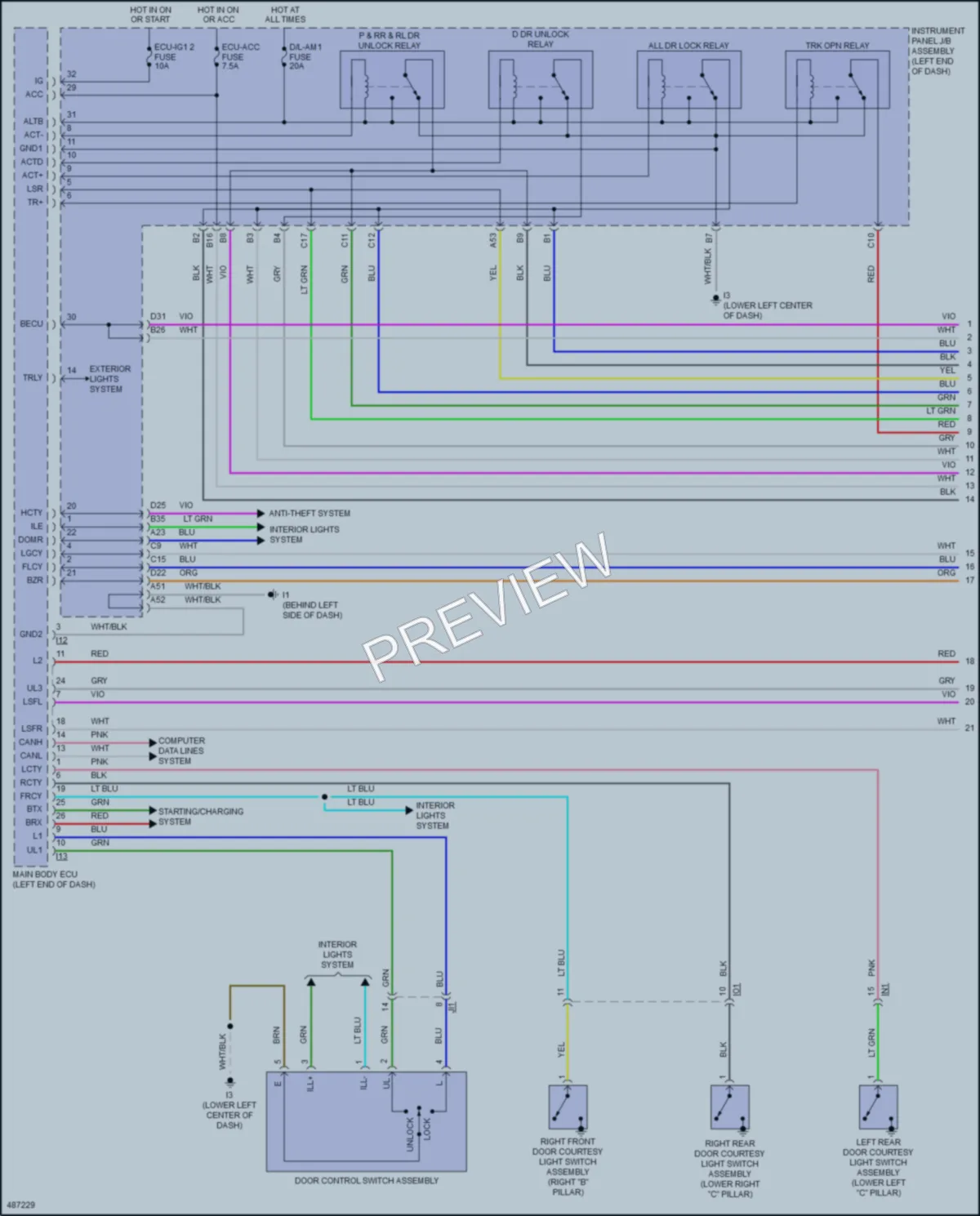 2017 Toyota CamryHybrid Power Door Locks wiring diagram preview