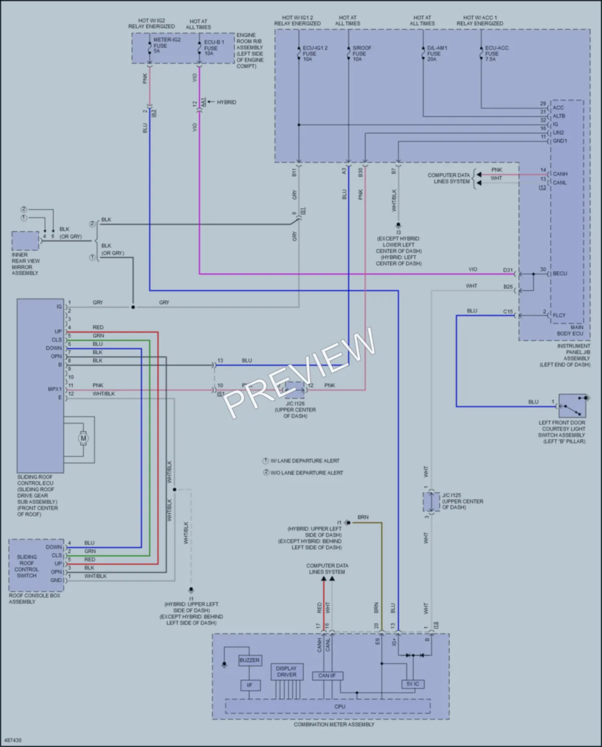 2017 Toyota CamryHybrid Power Top Sunroof wiring diagram preview