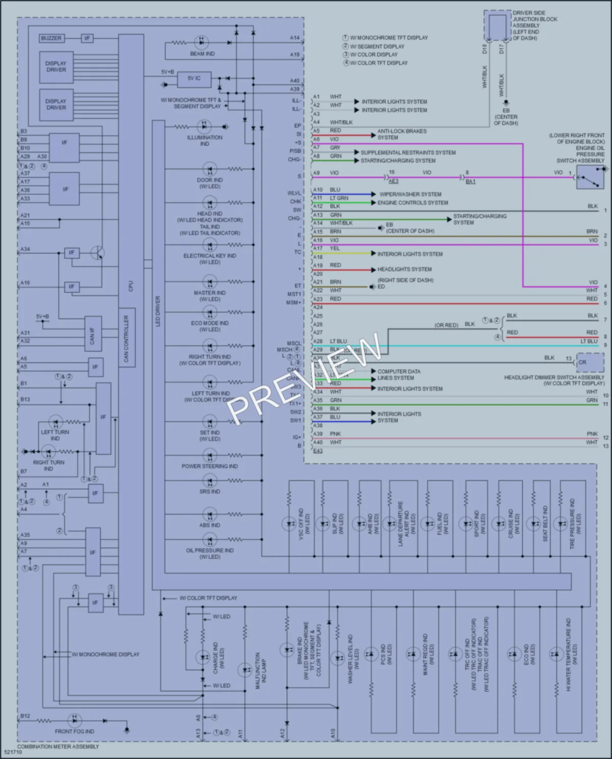 2017 Toyota Corolla Instrument Cluster wiring diagram preview