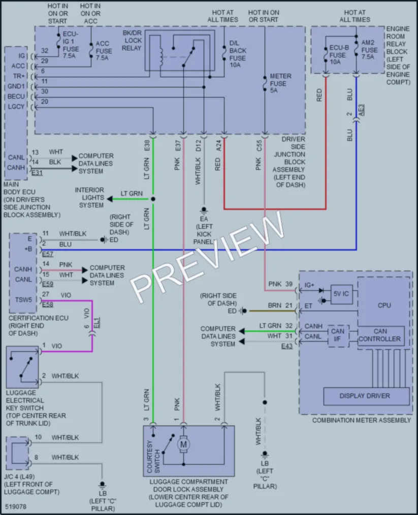 2017 Toyota Corolla Trunk Tailgate Fuel Door wiring diagram preview