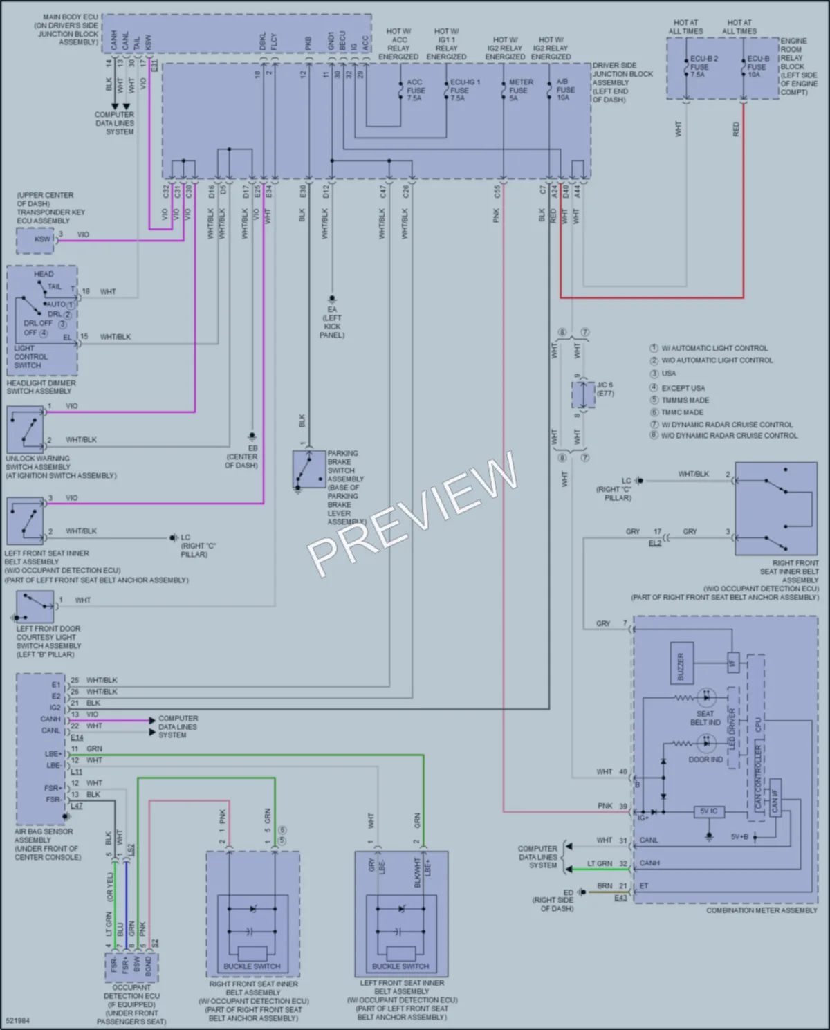 2017 Toyota Corolla Warning Systems wiring diagram preview