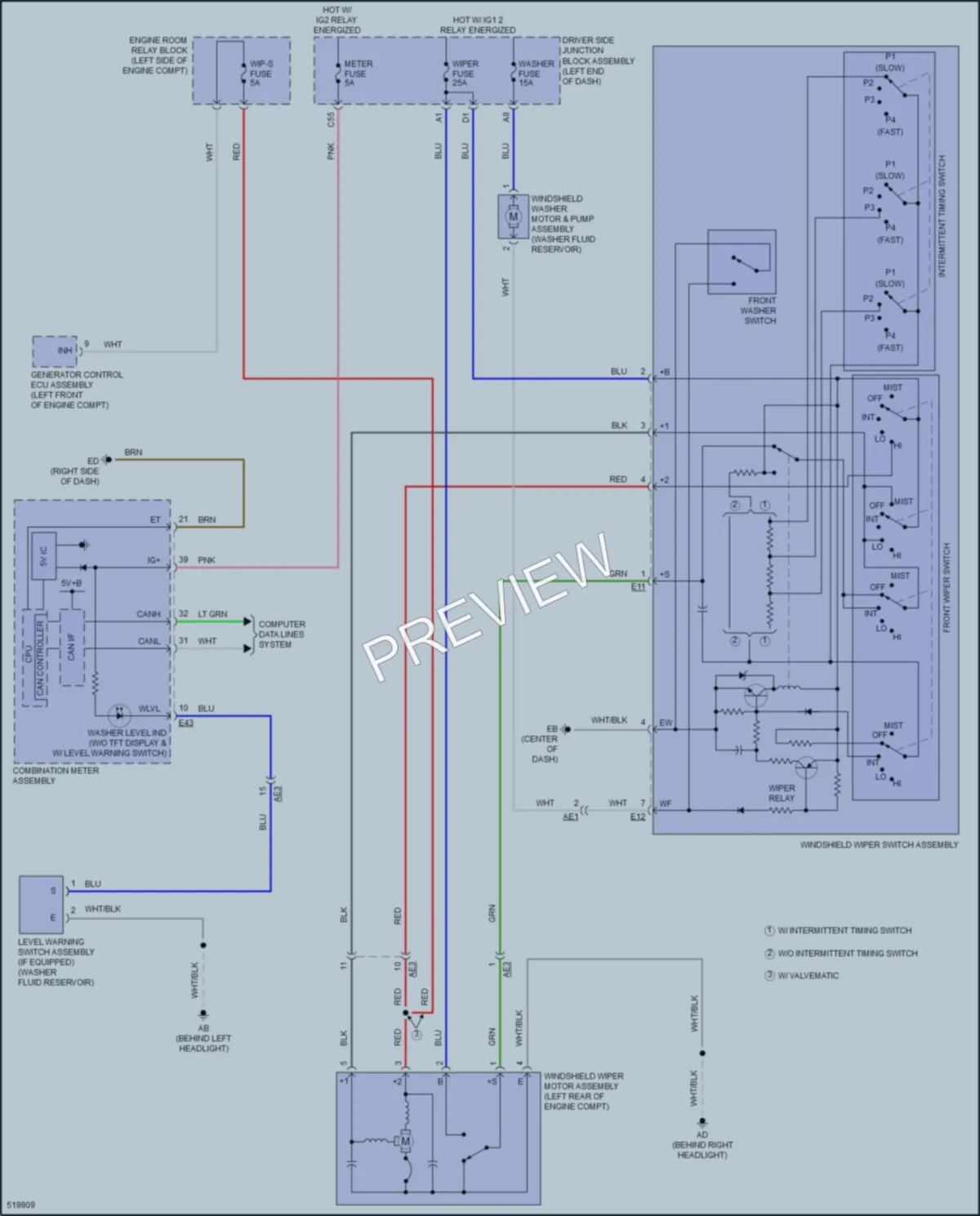 2017 Toyota Corolla Wiper Washer wiring diagram preview
