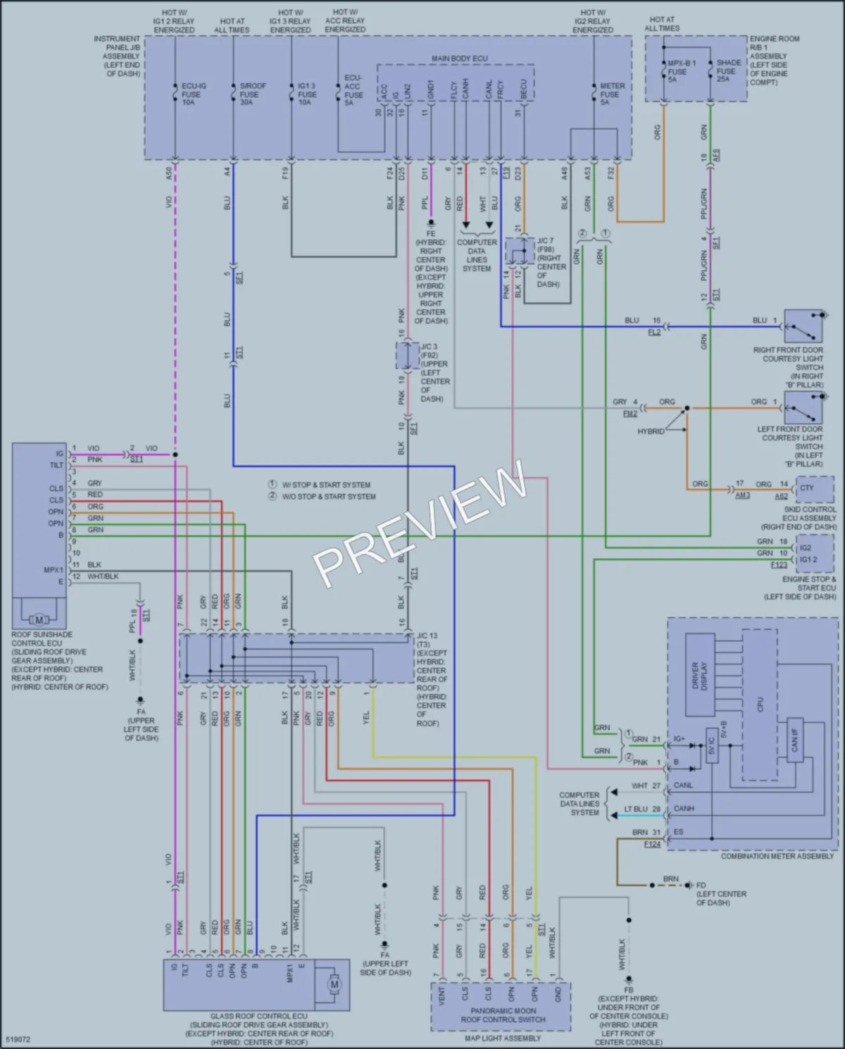 2017 Toyota Highlander Power Top Sunroof wiring diagram preview