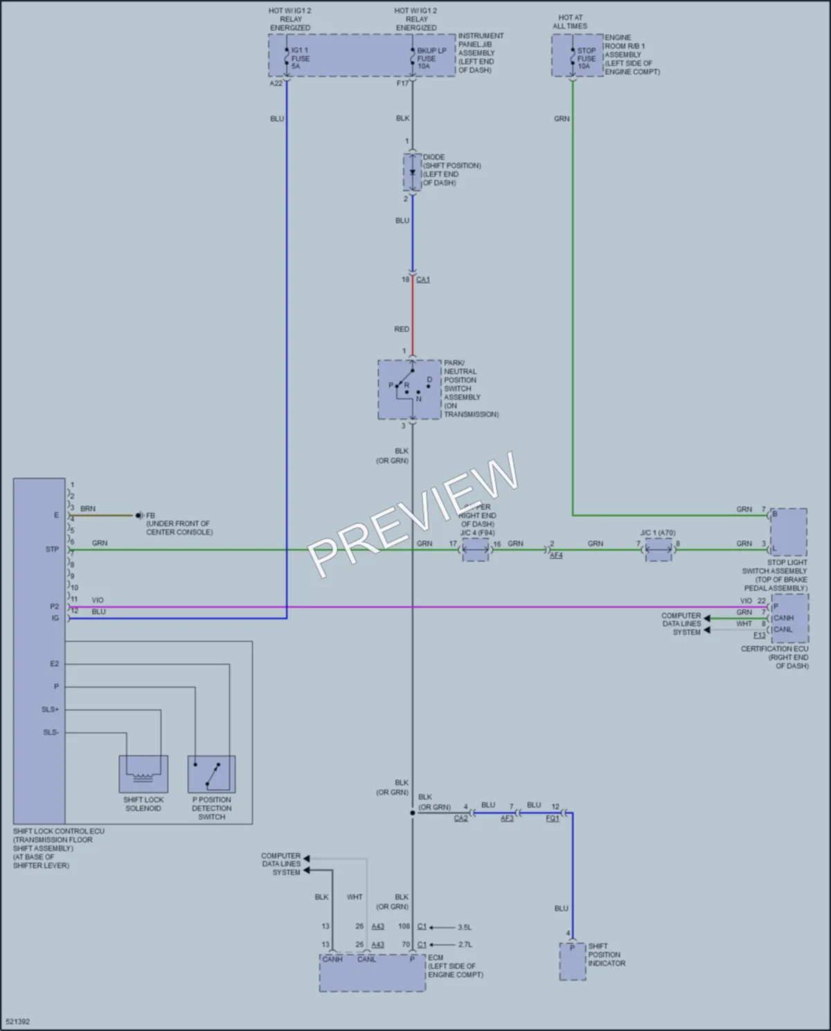 2017 Toyota Highlander Shift Interlock wiring diagram preview