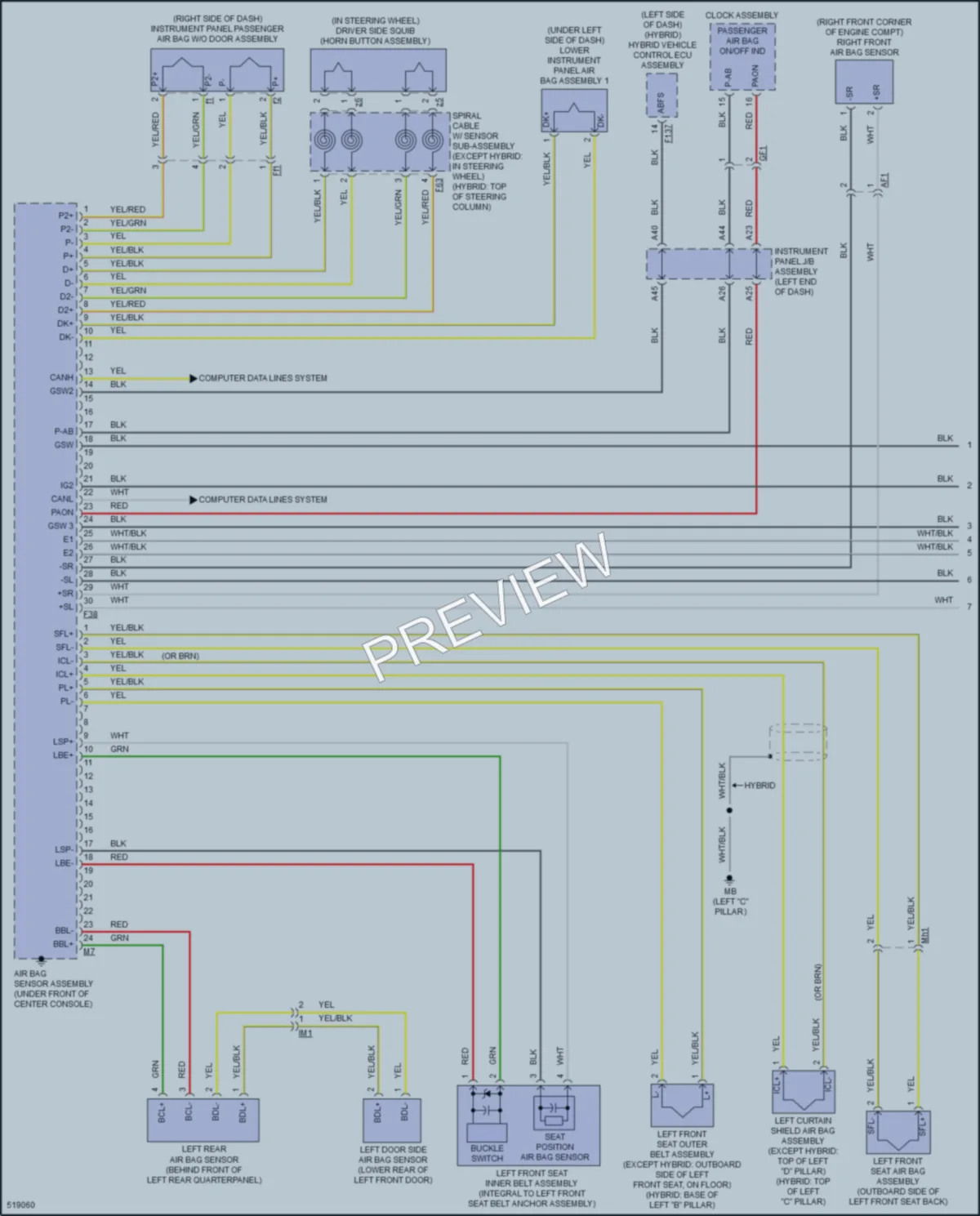 2017 Toyota HighlanderHybrid Supplemental Restraints wiring diagram preview