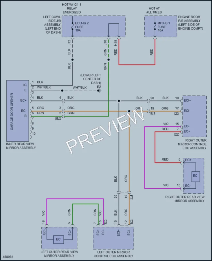 2017 Toyota LandCruiser Power Mirrors wiring diagram preview
