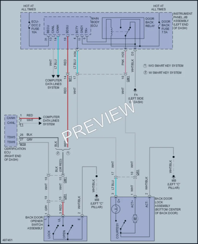 2017 Toyota Prius Trunk Tailgate Fuel Door wiring diagram preview
