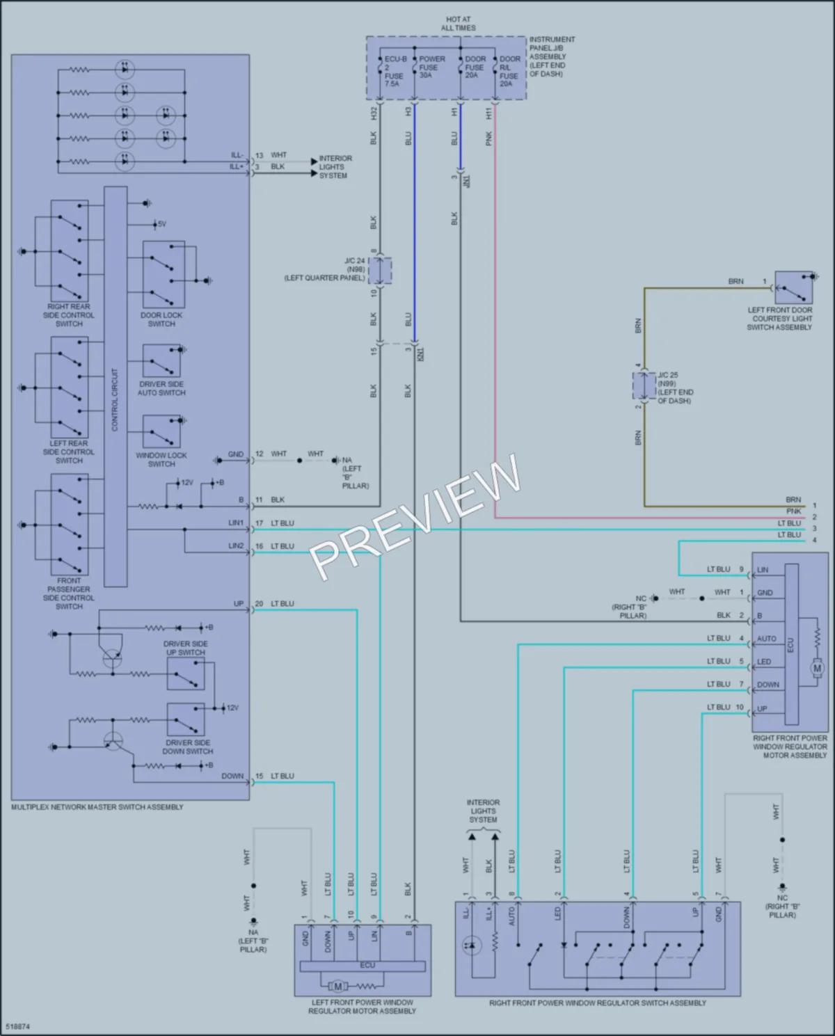 2017 Toyota PriusPrime Power Windows wiring diagram preview