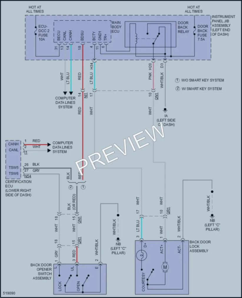 2017 Toyota PriusPrime Trunk Tailgate Fuel Door wiring diagram preview