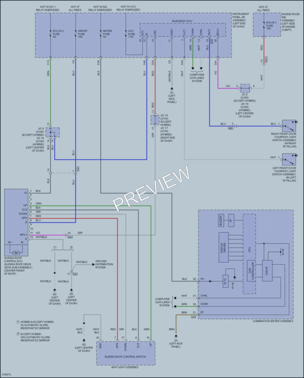 2017 Toyota RAV4Hybrid Power Top Sunroof wiring diagram preview