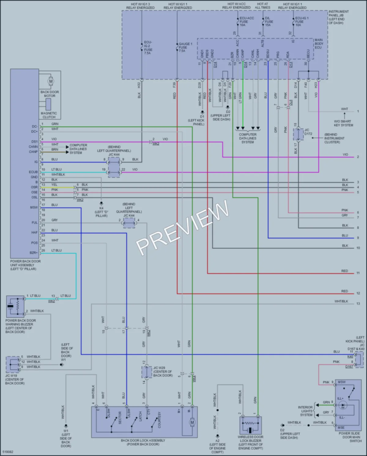 2017 Toyota Sienna Trunk Tailgate Fuel Door wiring diagram preview