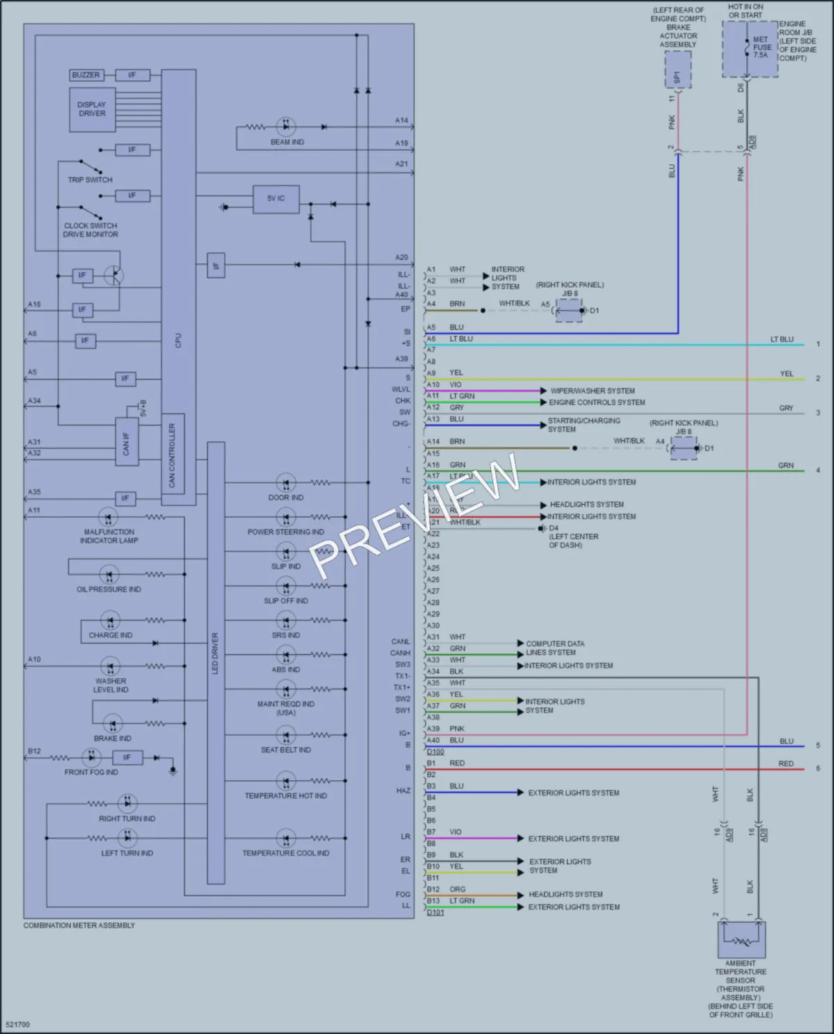 2017 Toyota Yaris Instrument Cluster wiring diagram preview