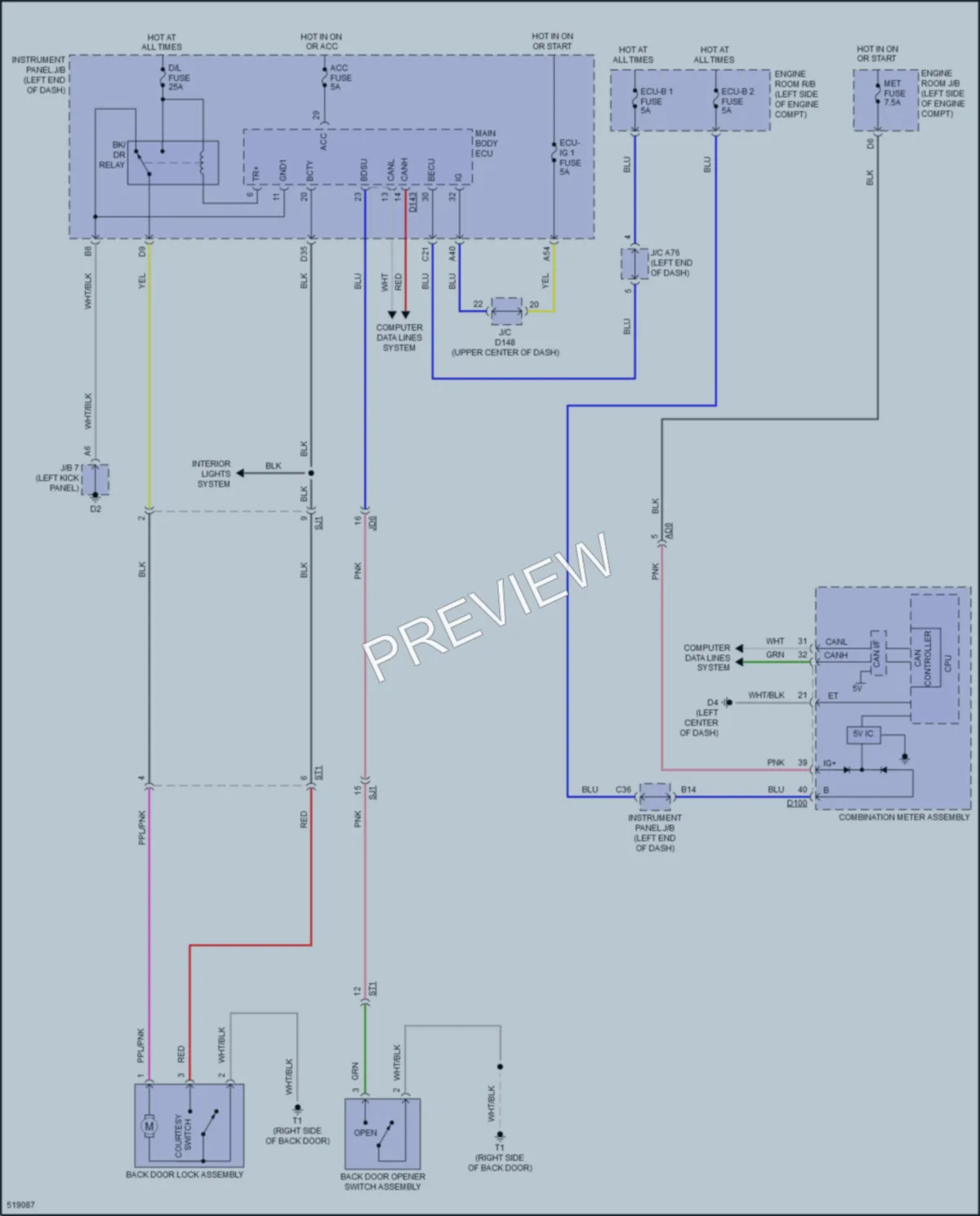 2017 Toyota Yaris Trunk Tailgate Fuel Door wiring diagram preview