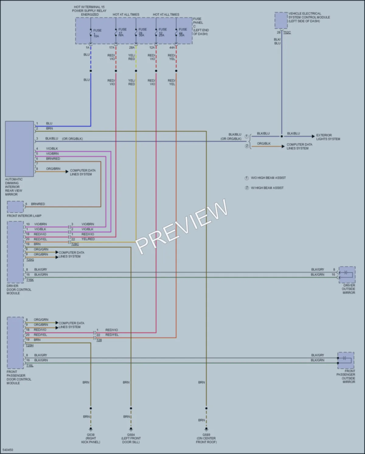 2017 Volkswagen CC Power Mirrors wiring diagram preview