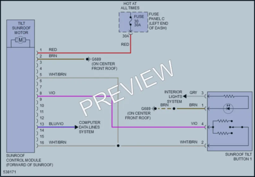 2017 Volkswagen CC Power Top Sunroof wiring diagram preview