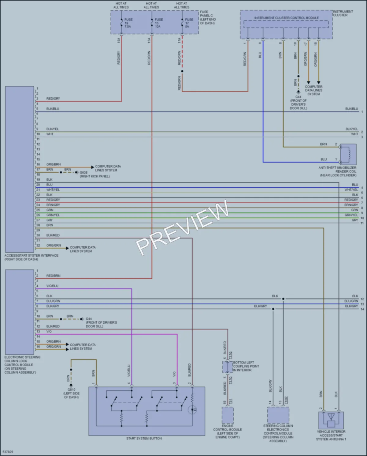 2017 Volkswagen GolfAlltrack Anti Theft wiring diagram preview