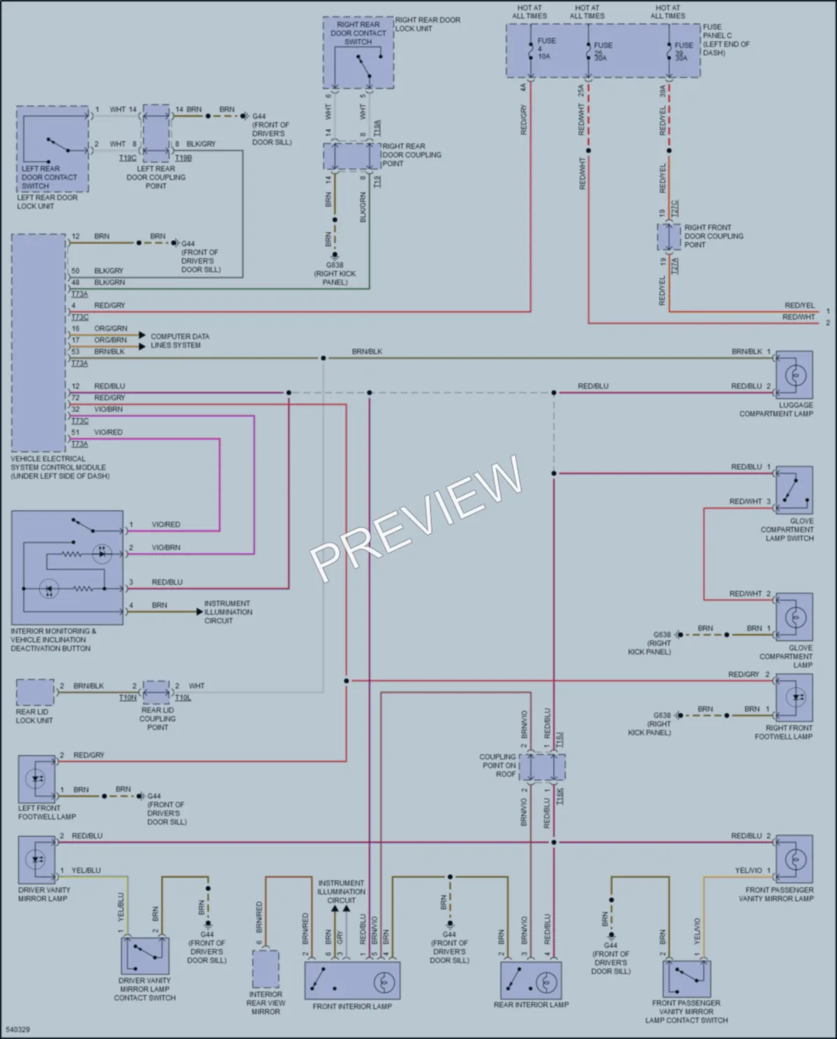 2017 Volkswagen GolfAlltrack Interior Lights wiring diagram preview