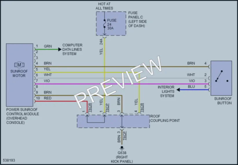 2017 Volkswagen GolfR Power Top Sunroof wiring diagram preview