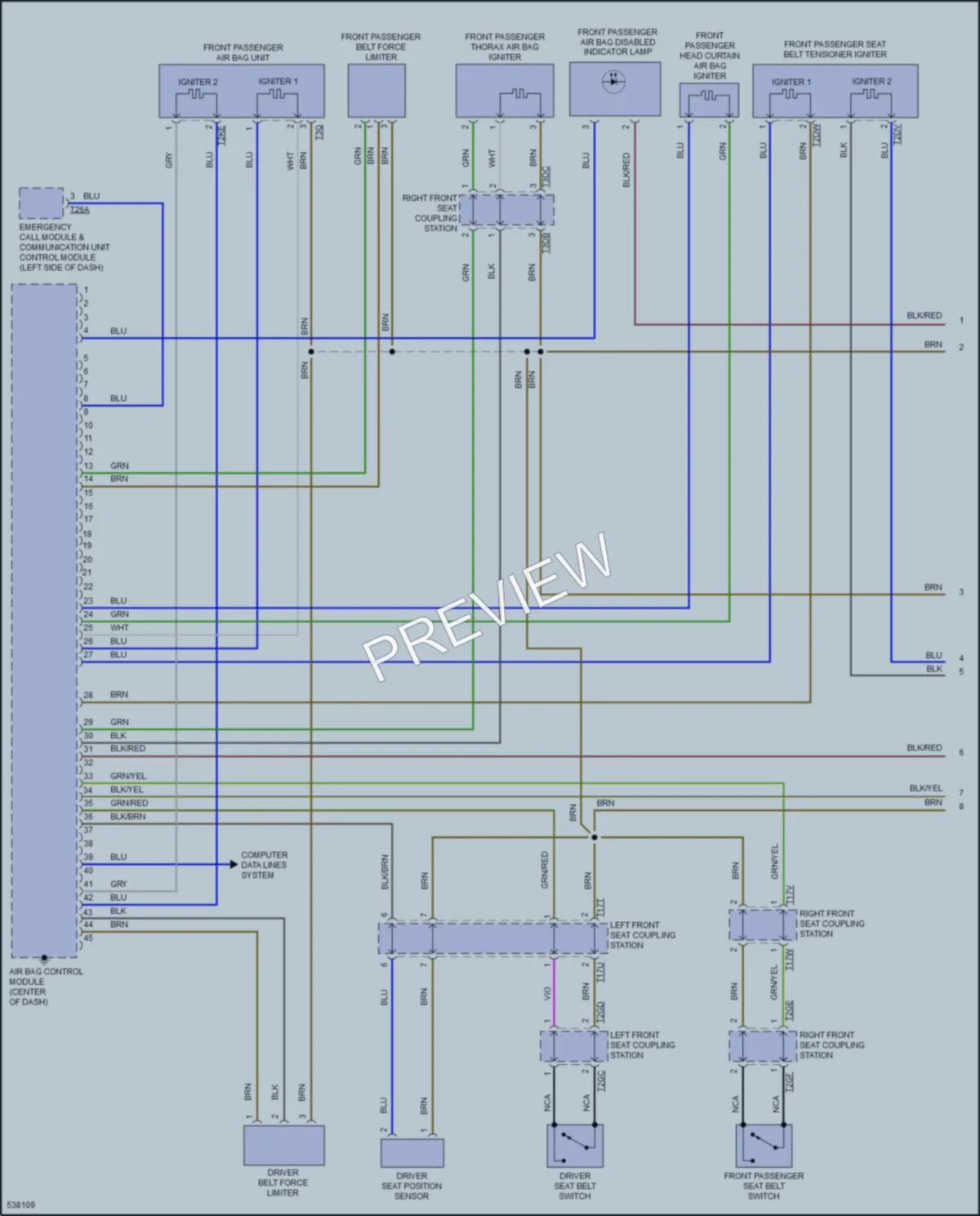 2017 Volkswagen GolfR Supplemental Restraints wiring diagram preview