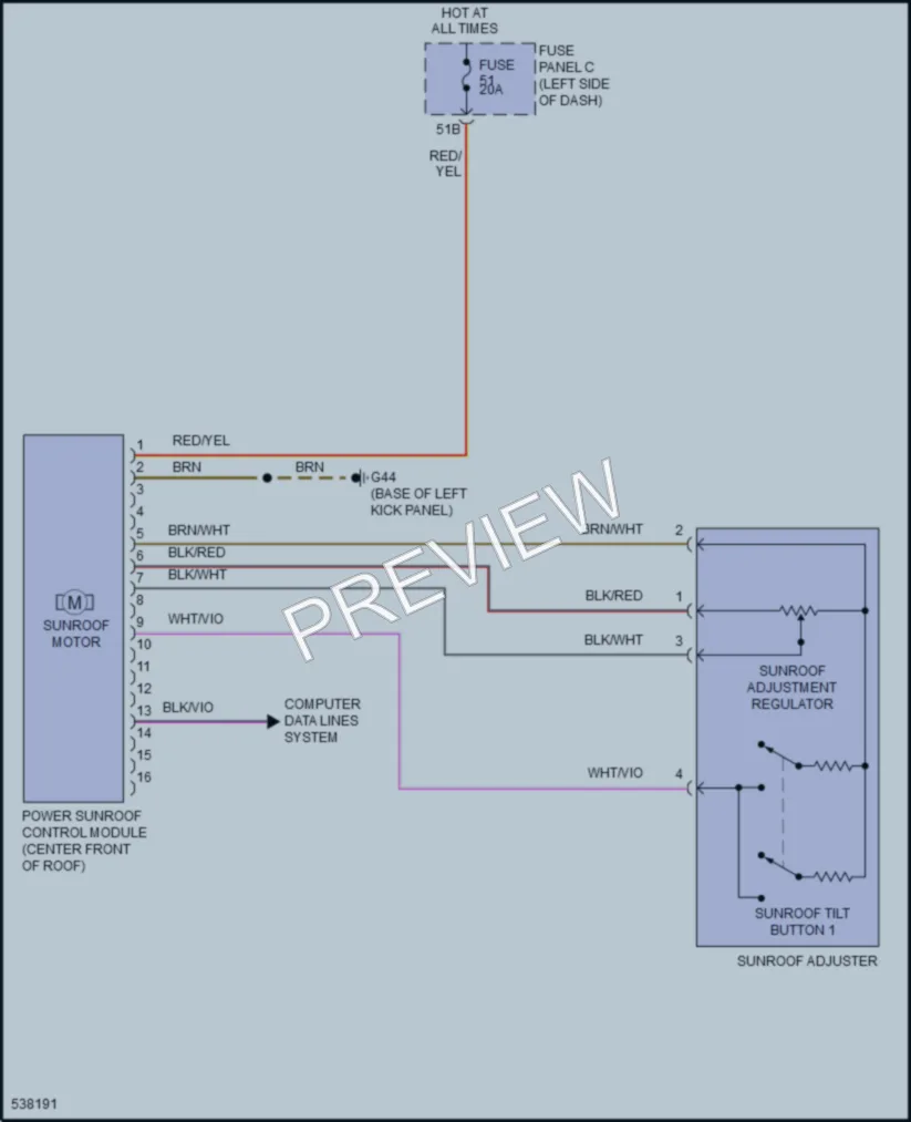 2017 Volkswagen Passat Power Top Sunroof wiring diagram preview
