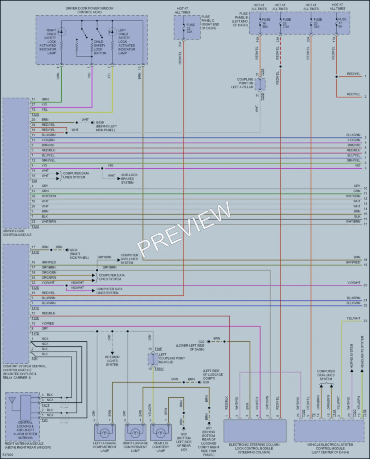 2017 Volkswagen Touareg Power Door Locks wiring diagram preview