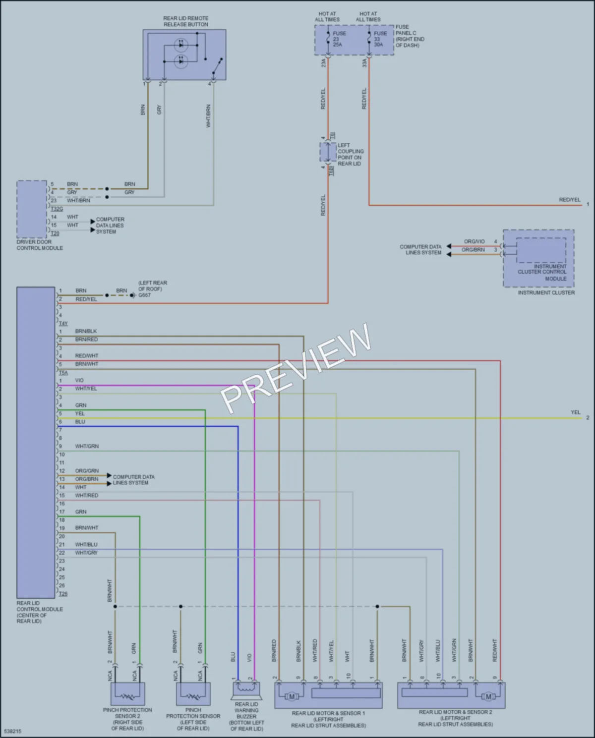 2017 Volkswagen Touareg Trunk Tailgate Fuel Door wiring diagram preview