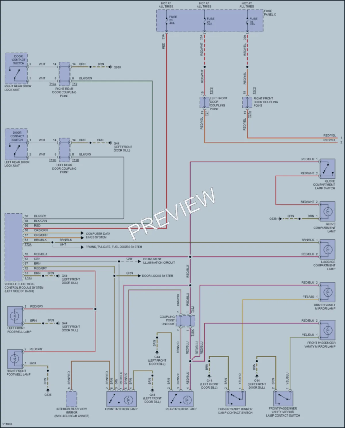 2017 Volkswagen eGolf Interior Lights wiring diagram preview