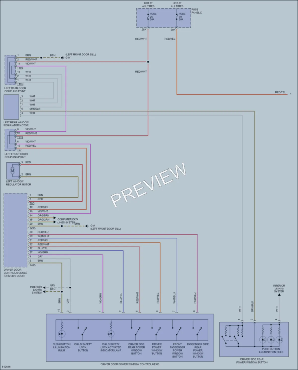 2017 Volkswagen eGolf Power Windows wiring diagram preview