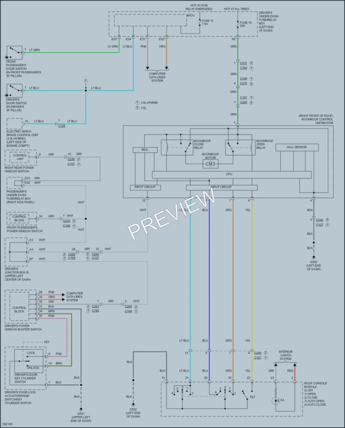 2018 Acura MDX Power Top Sunroof wiring diagram preview