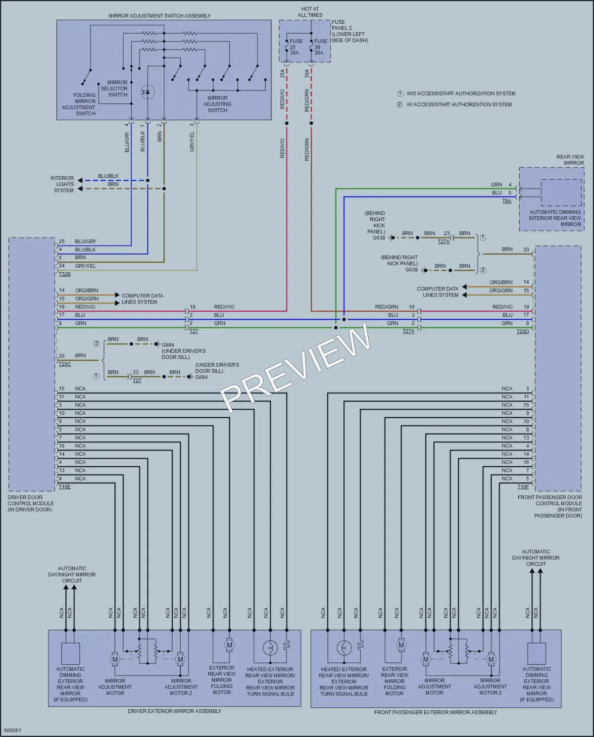 2018 Audi A3etron Power Mirrors wiring diagram preview
