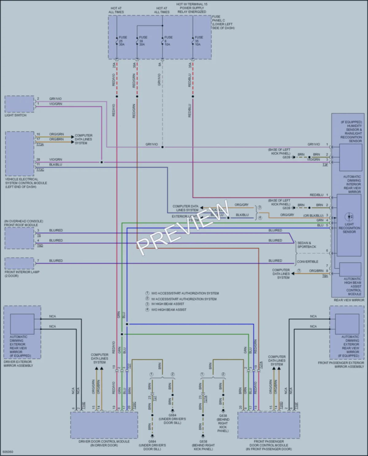 2018 Audi RS3 Power Mirrors wiring diagram preview