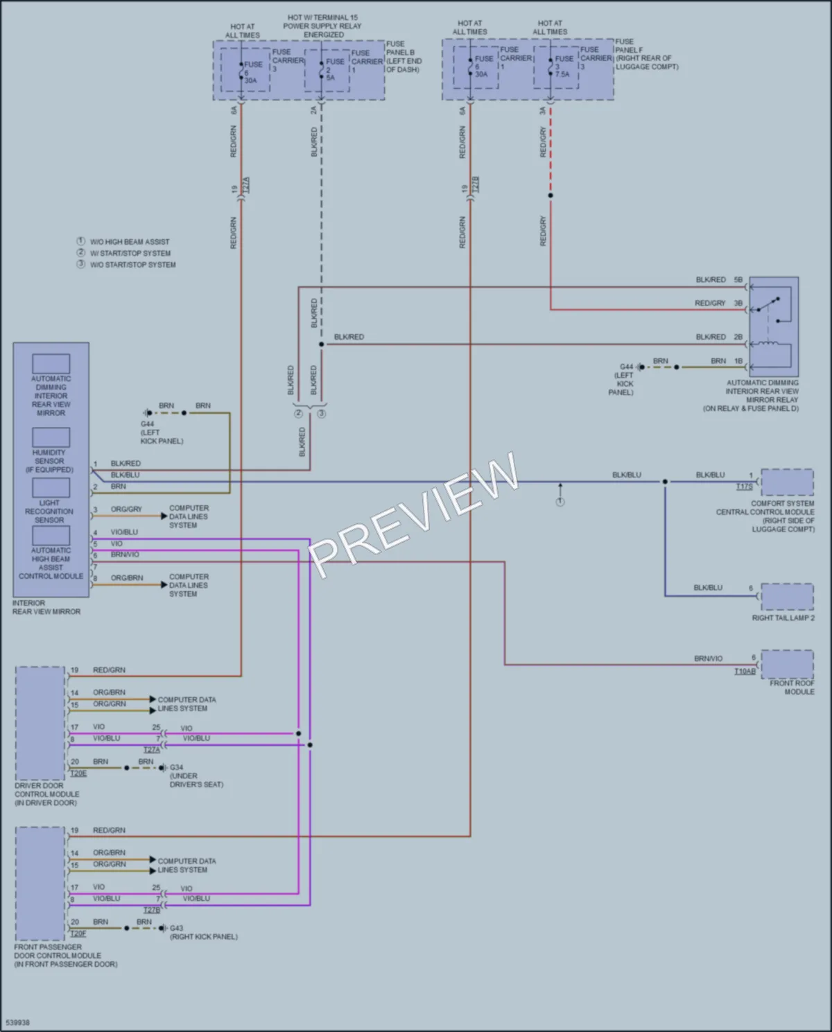 2018 Audi RS7 Power Mirrors wiring diagram preview