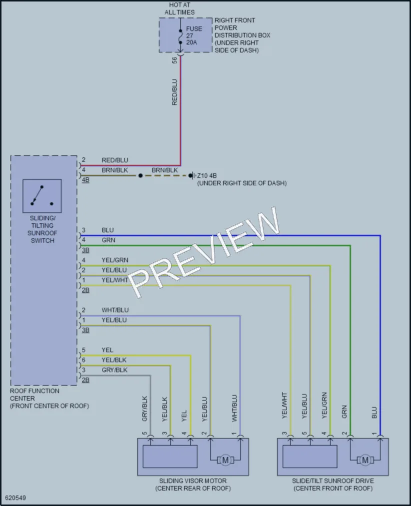 2018 BMW M550i Power Top Sunroof wiring diagram preview