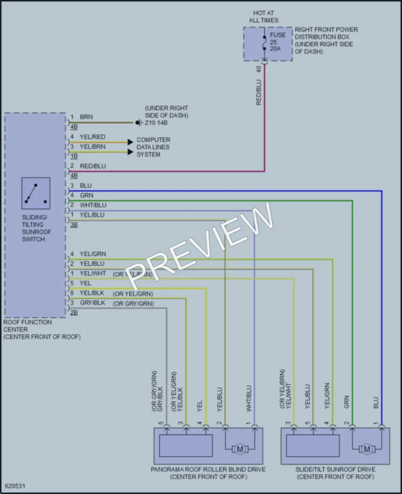 2018 BMW X3 Power Top Sunroof wiring diagram preview