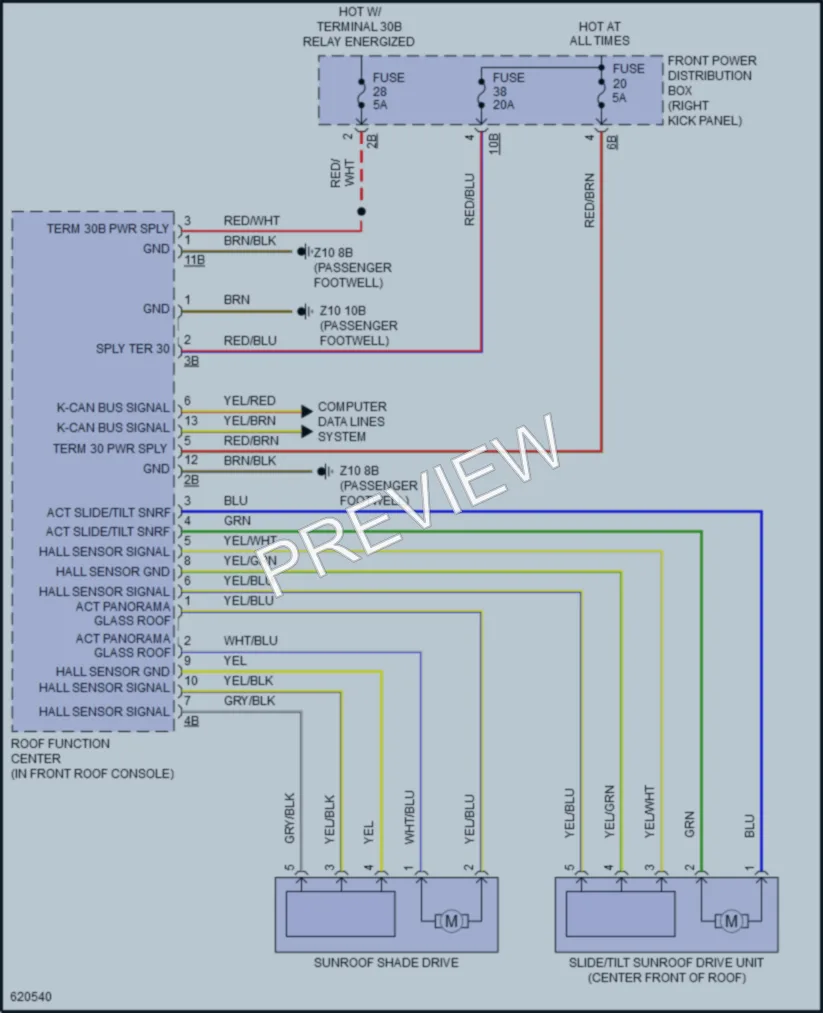 2018 BMW X5 Power Top Sunroof wiring diagram preview