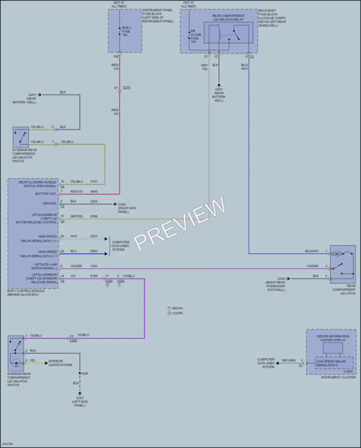2018 Cadillac ATSV Trunk Tailgate Fuel Door wiring diagram preview