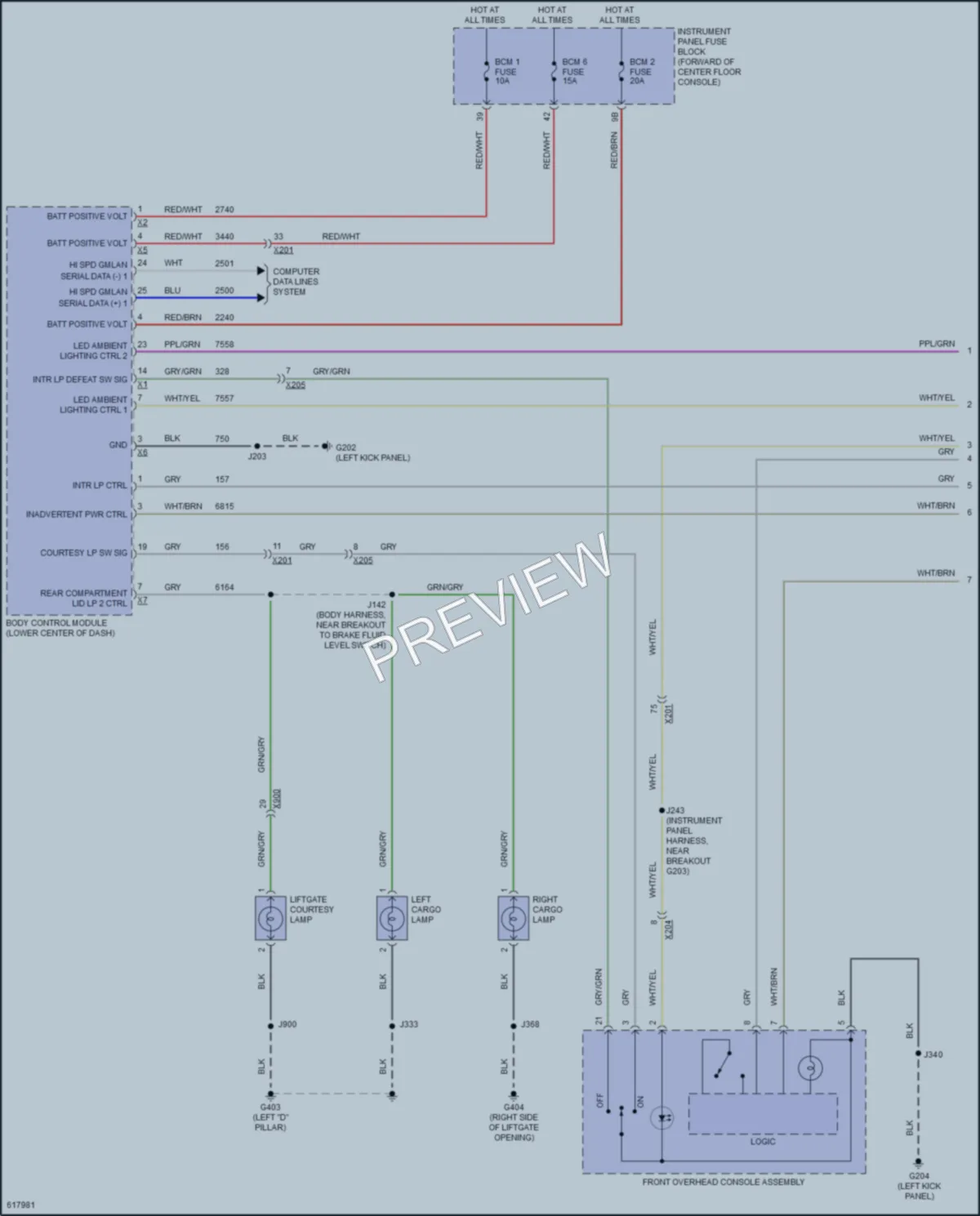 2018 Cadillac XT5 Interior Lights wiring diagram preview