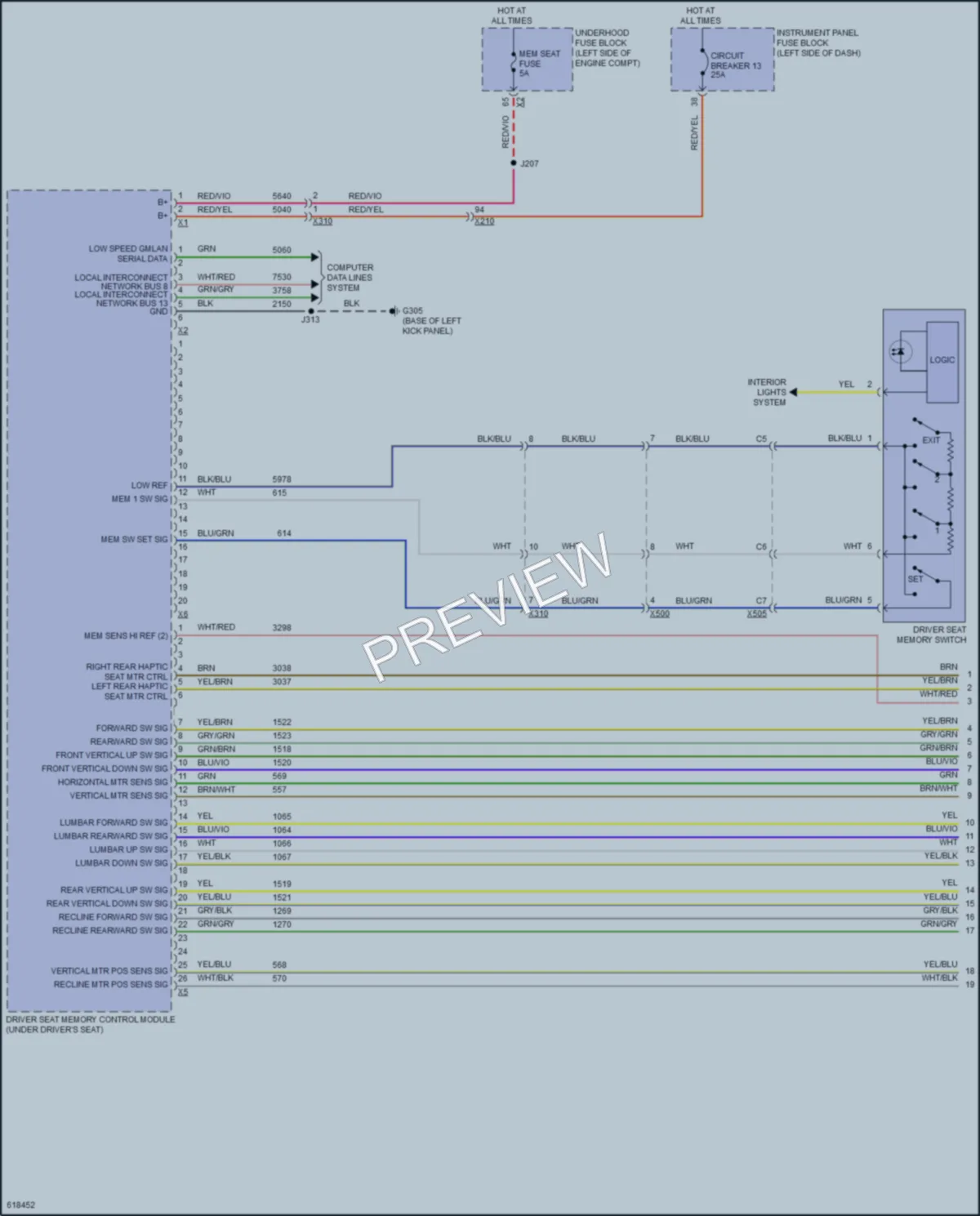 2018 Cadillac XTS Memory Systems wiring diagram preview