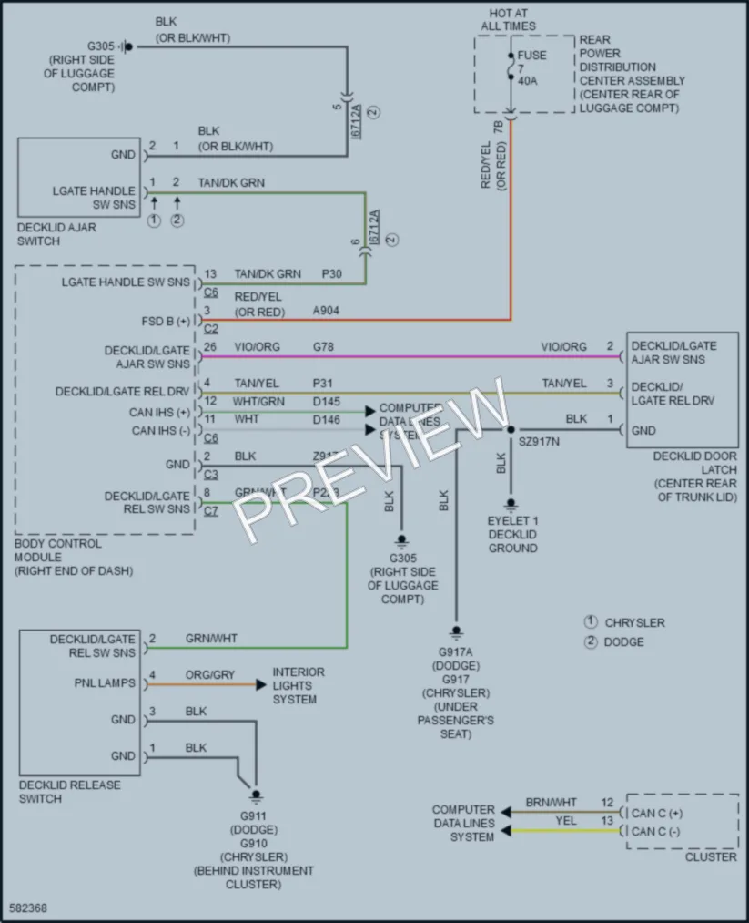 2018 Chrysler 300 Trunk Tailgate Fuel Door wiring diagram preview