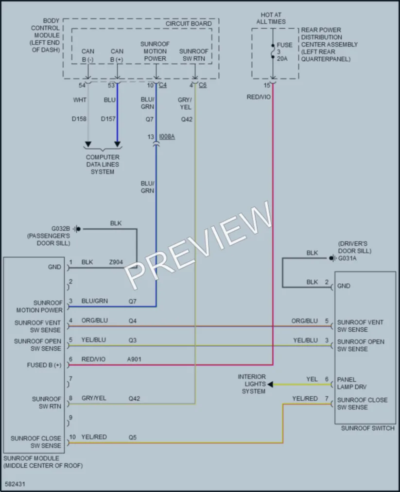 2018 Fiat 500X Power Top Sunroof wiring diagram preview