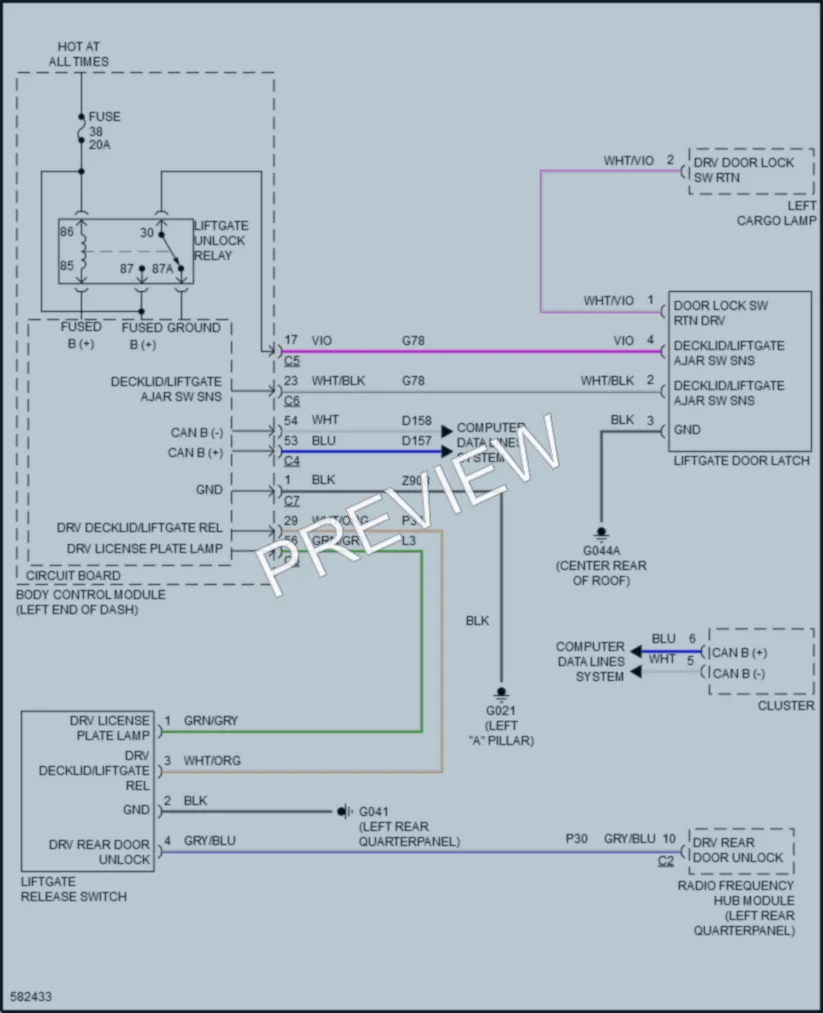 2018 Fiat 500X Trunk Tailgate Fuel Door wiring diagram preview