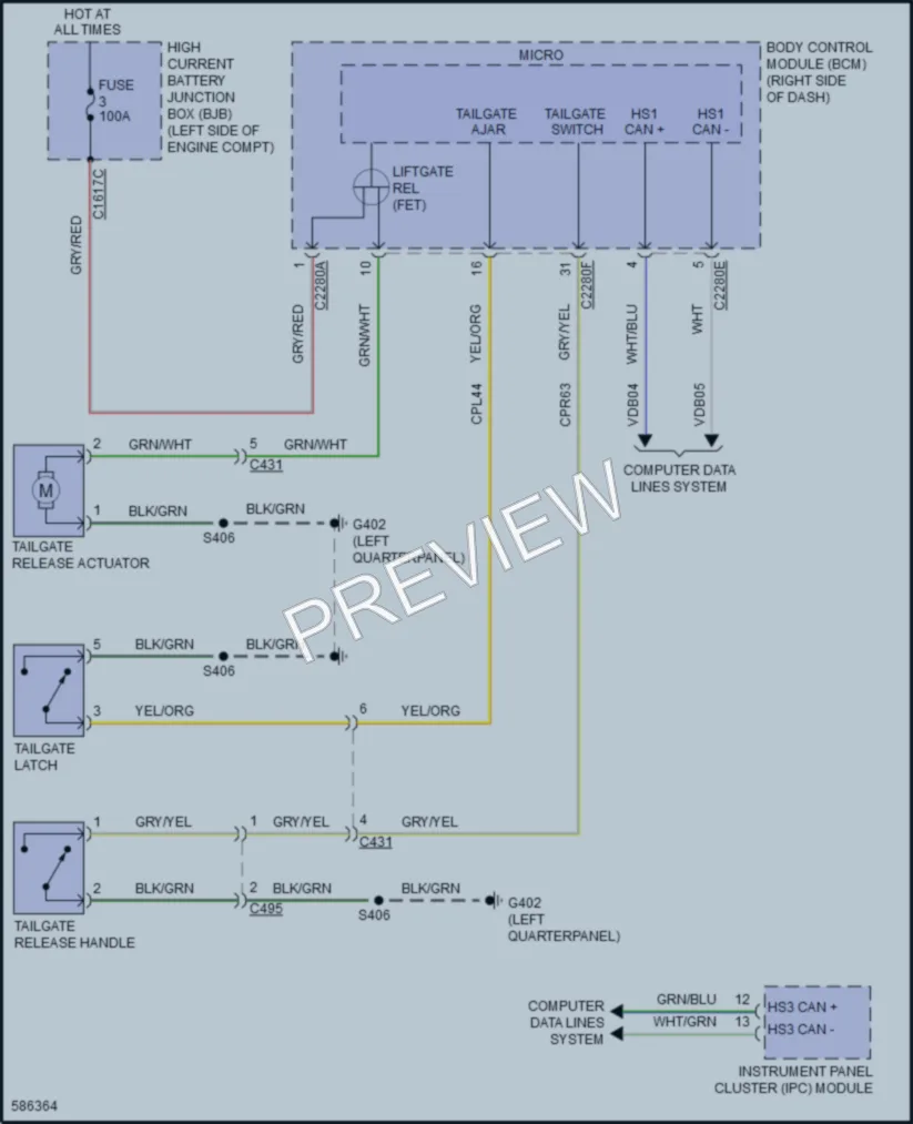 2018 Ford EcoSport Trunk Tailgate Fuel Door wiring diagram preview