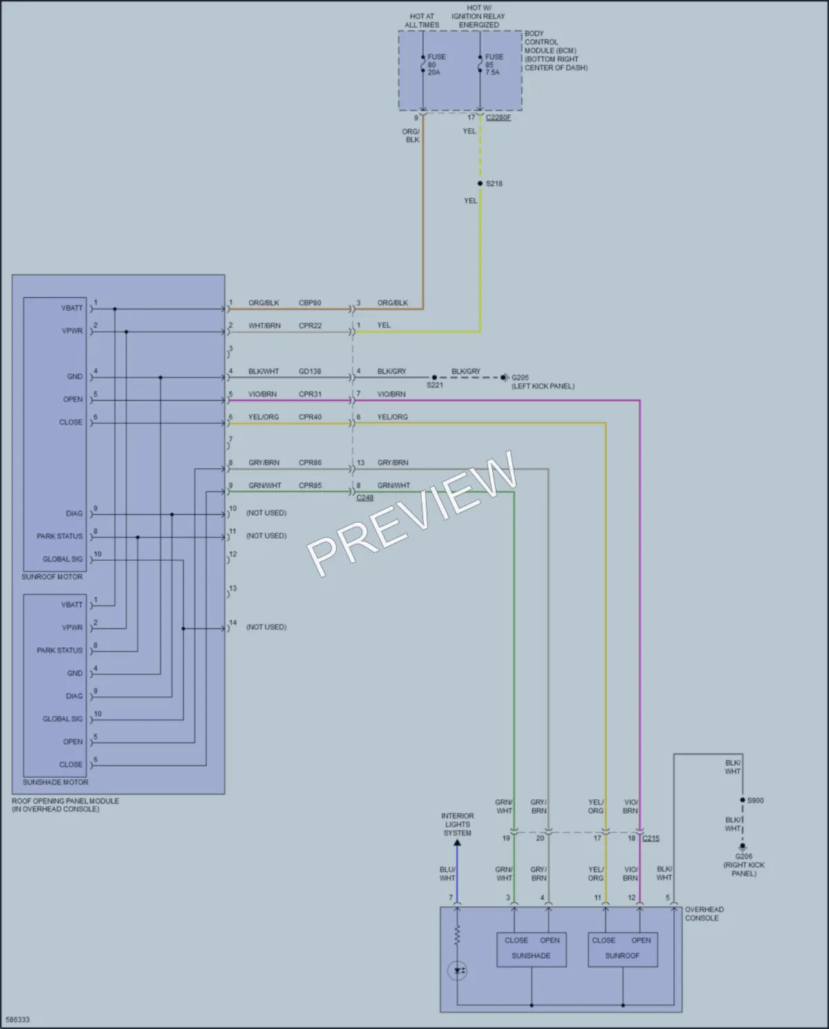 2018 Ford Escape Power Top Sunroof wiring diagram preview