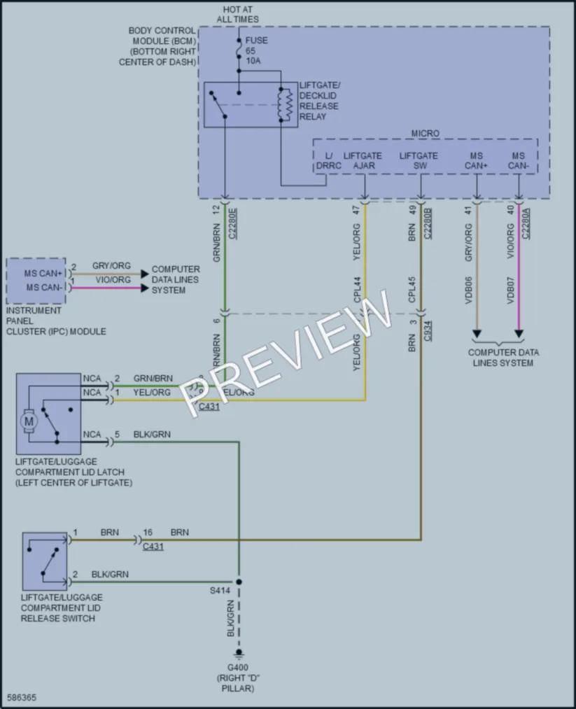 2018 Ford Escape Trunk Tailgate Fuel Door wiring diagram preview