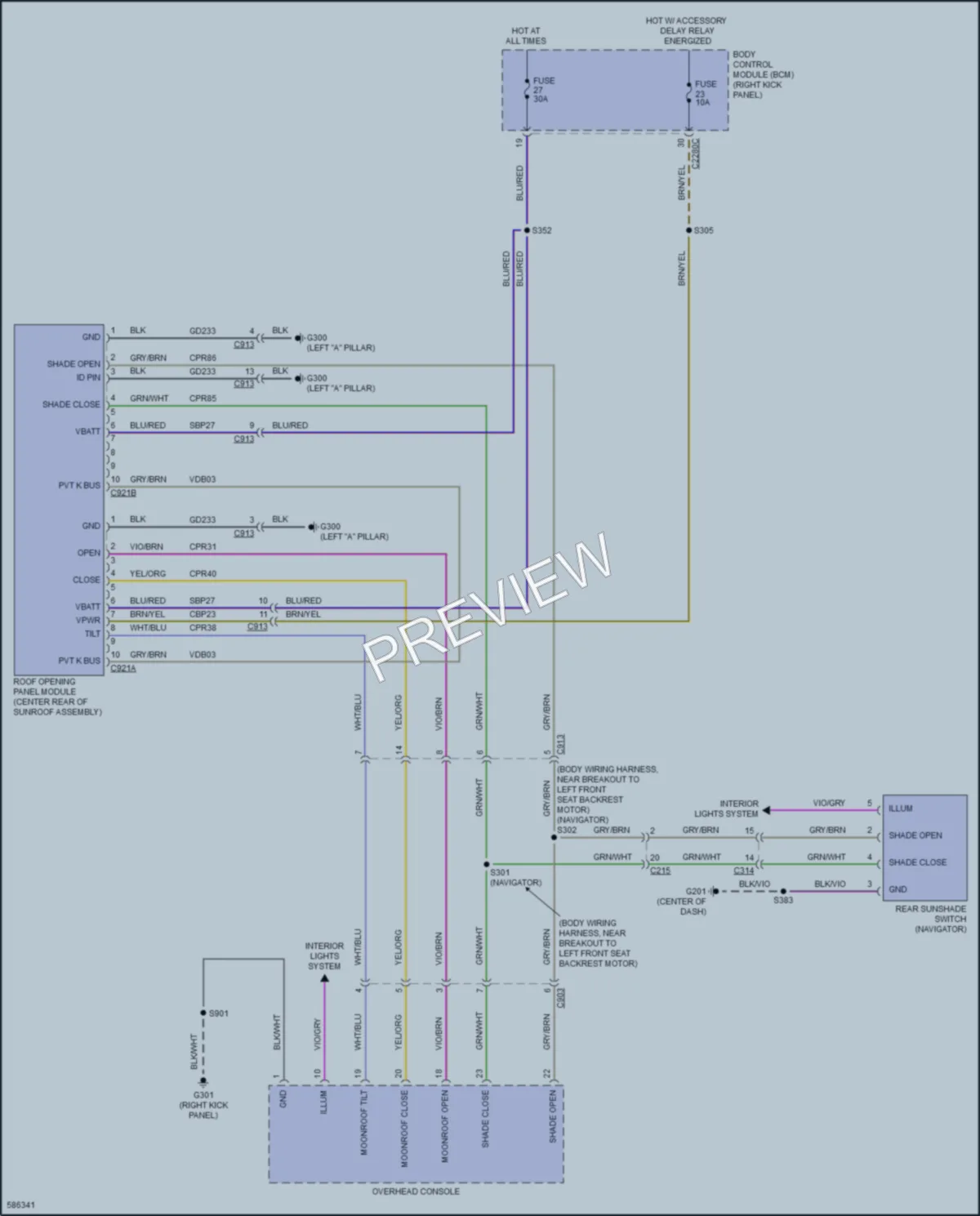 2018 Ford Expedition Power Top Sunroof wiring diagram preview