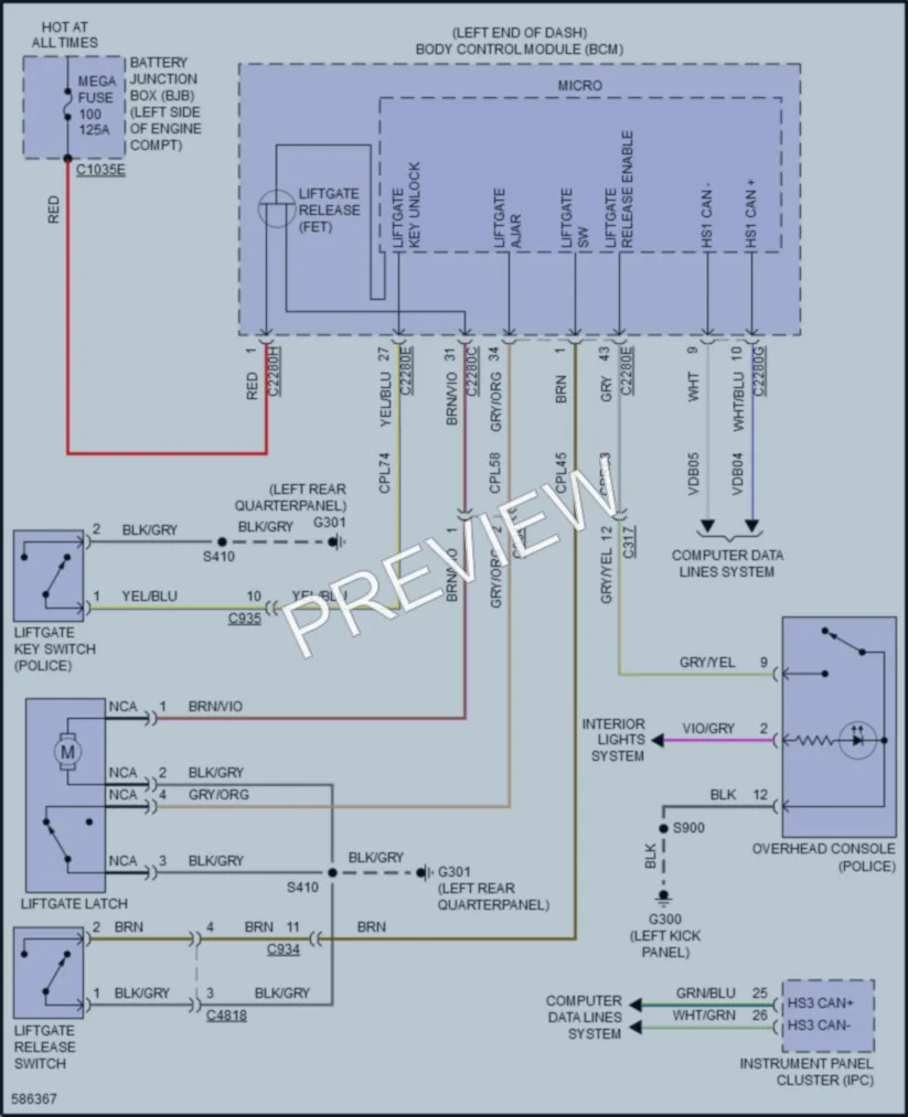 2018 Ford Explorer Trunk Tailgate Fuel Door wiring diagram preview