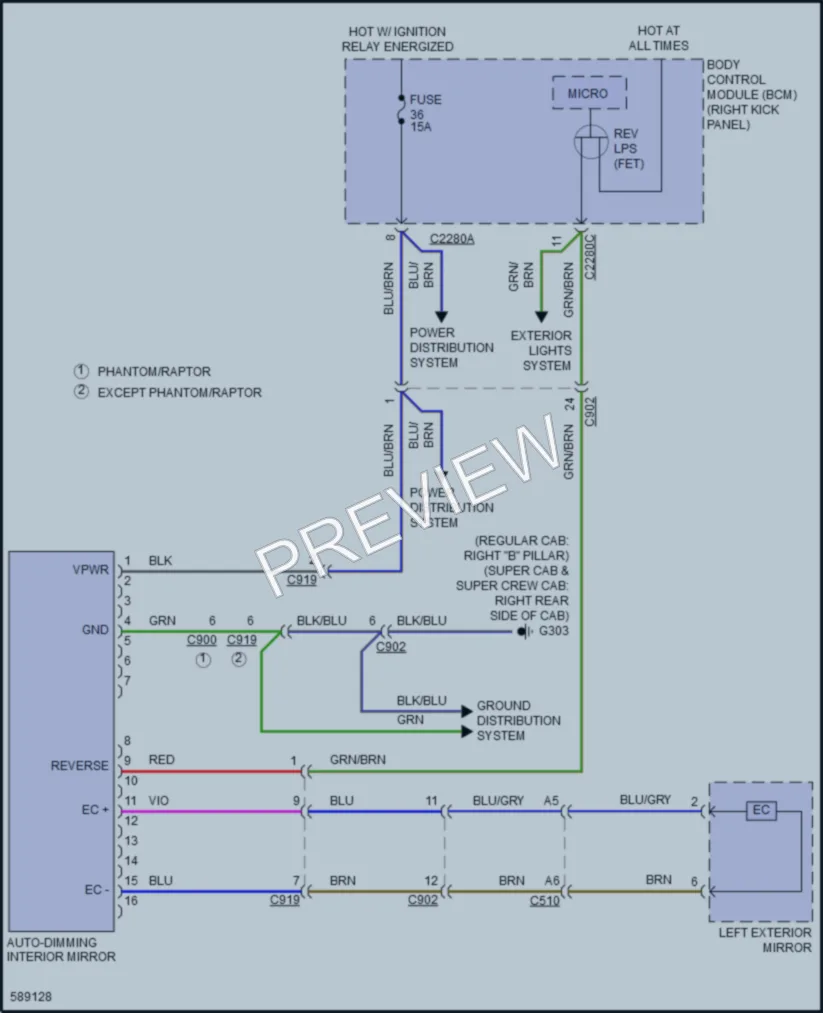2018 Ford F150 Power Mirrors wiring diagram preview