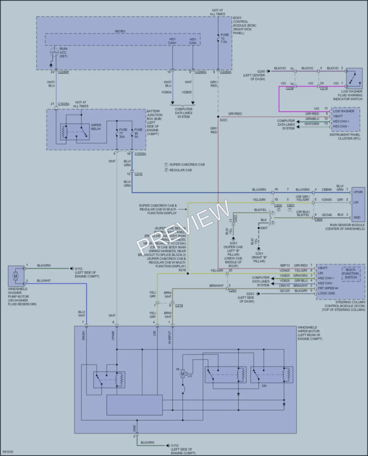2018 Ford F250SuperDuty Wiper Washer wiring diagram preview