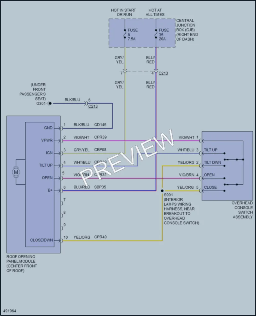 2018 Ford Fiesta Power Top Sunroof wiring diagram preview