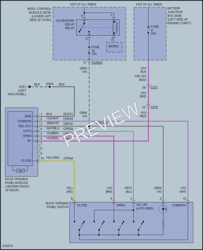 2018 Ford Flex Power Top Sunroof wiring diagram preview